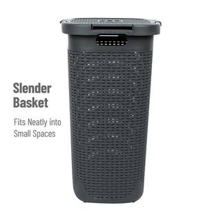 Mind Reader Basket Collection 60 Liter (15kg33lbs) Capacity Laundry Hamper Cut Out Handles Attached Hinged Lid Gray 60HAMP-GRY