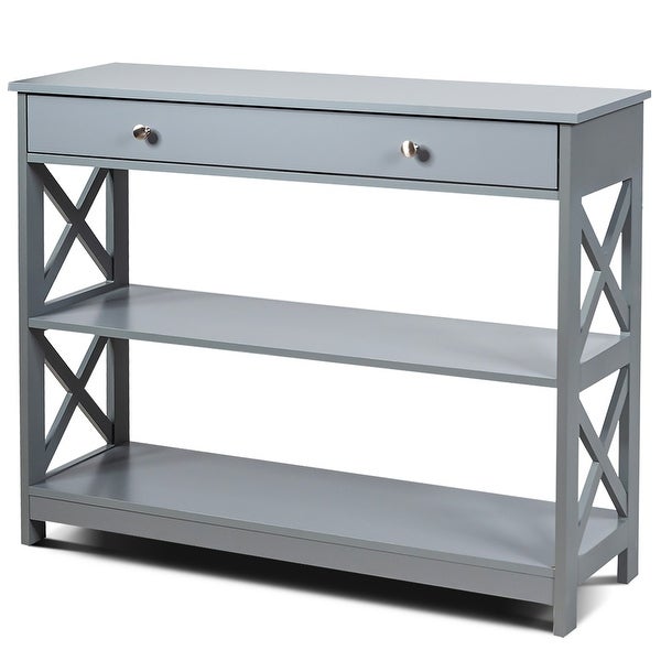 3-Tier Console Table X-Design Entryway Table with Drawer