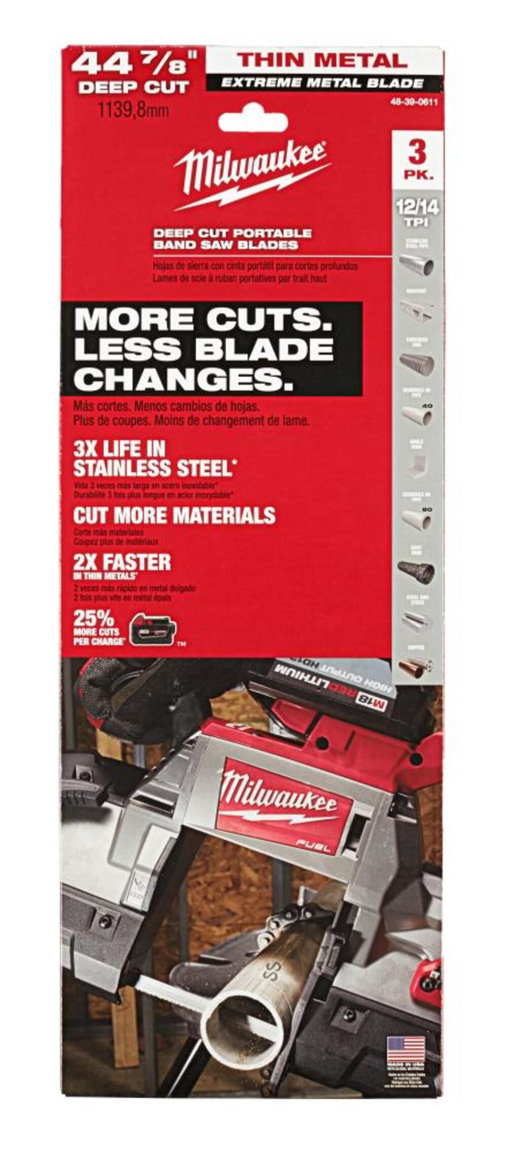 Milwaukee Extreme Thin Metal Band Saw Blades 3PK Deep Cut 48-39-0611 from Milwaukee