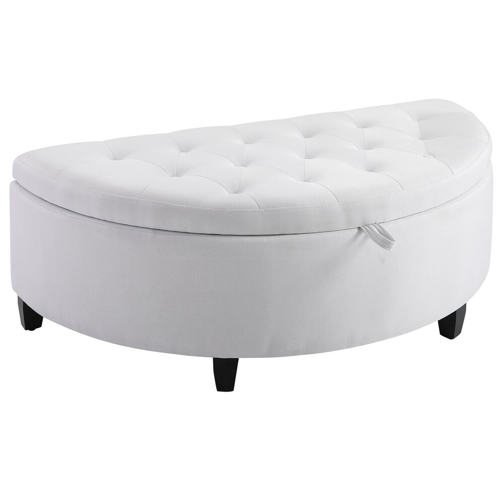 HOMCOM Half Circle Modern Luxurious Storage Polyester Fabric Ottoman Bed Bench with Legs Lift Lid Thick Sponge Pad Ideal Bench