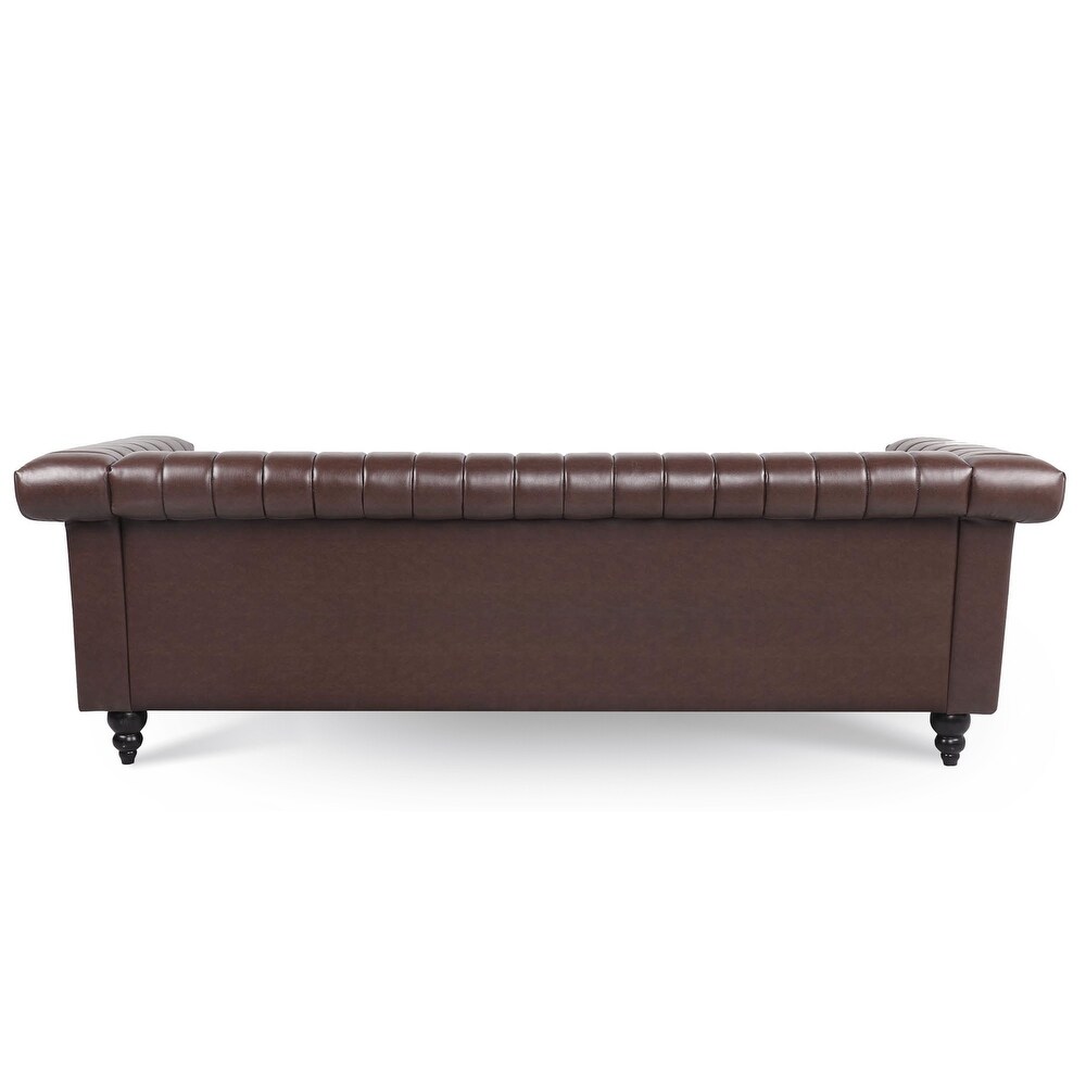 Removable Cushion Couch PU 3 Seater Sofa w/ Nailheads Square Arm  Brown