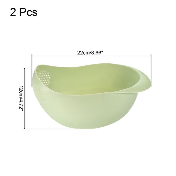 2pcs Rice Washing Filter Strainer Basket Rice Sieve Fruit Drain Bowl - Green