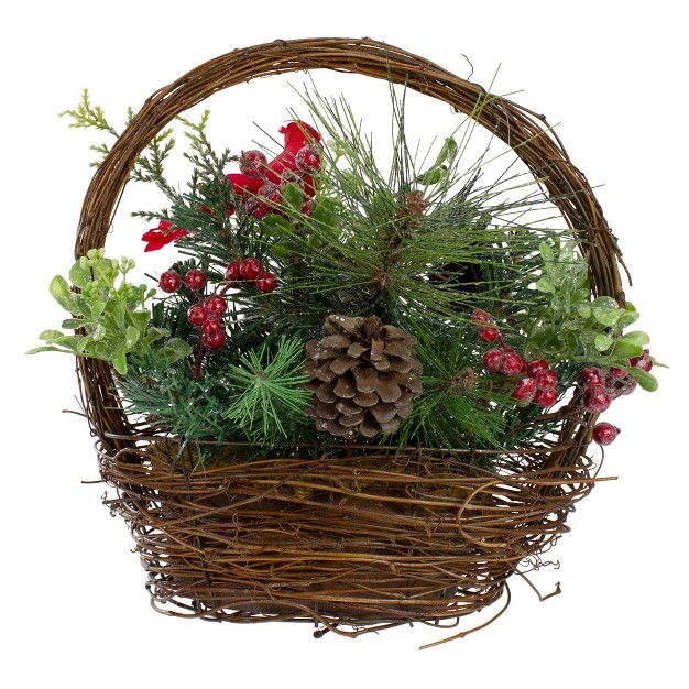 Red Cardinal With Winter Foliage Twig Basket Christmas Decoration