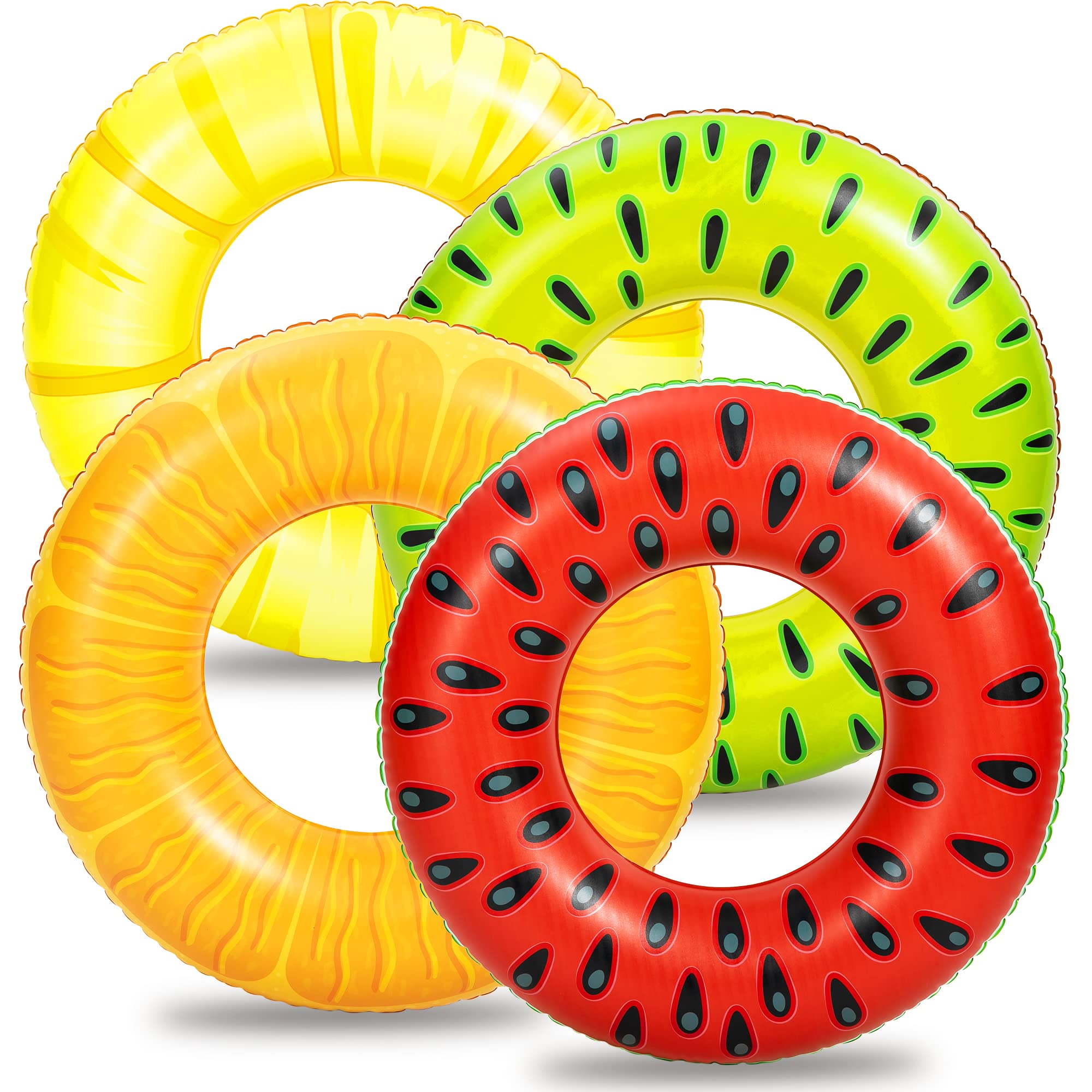 Sloosh 4 Pack Inflatable Pool Floats Fruit Tube Rings, Fruit Pool Tubes, Pool Floaties Toys, Beach Swimming Party Toys for Kids and Adults