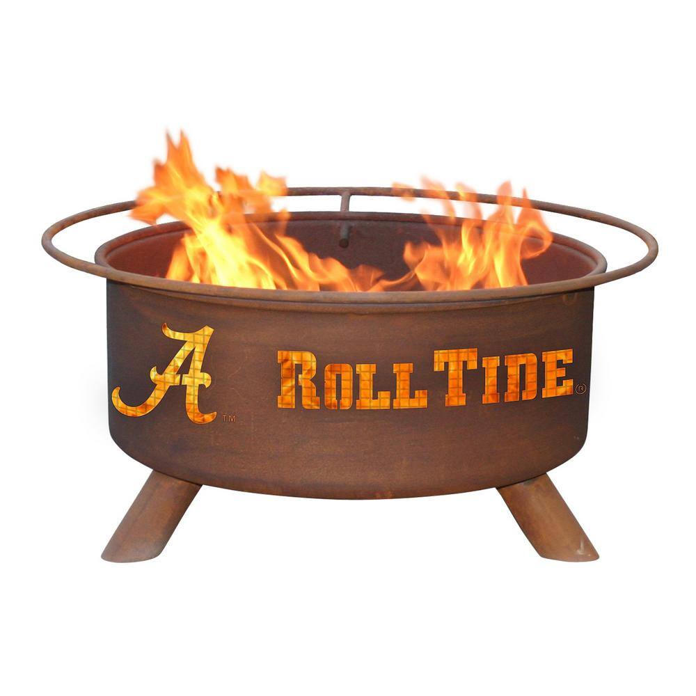 PATINA PRODUCTS Alabama 29 in. x 18 in. Round Steel Wood Burning Rust Fire Pit with Grill Poker Spark Screen and Cover F410