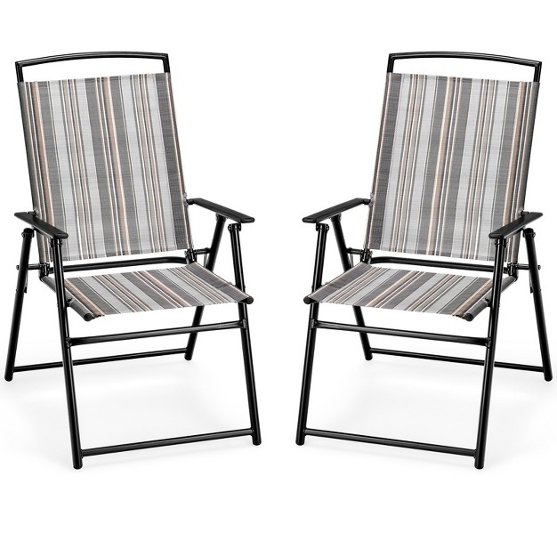 Tangkula Outdoor Folding Chairs Set Of 2 4 Lightweight High Back Chairs W Armrests Heavy duty Metal Frame