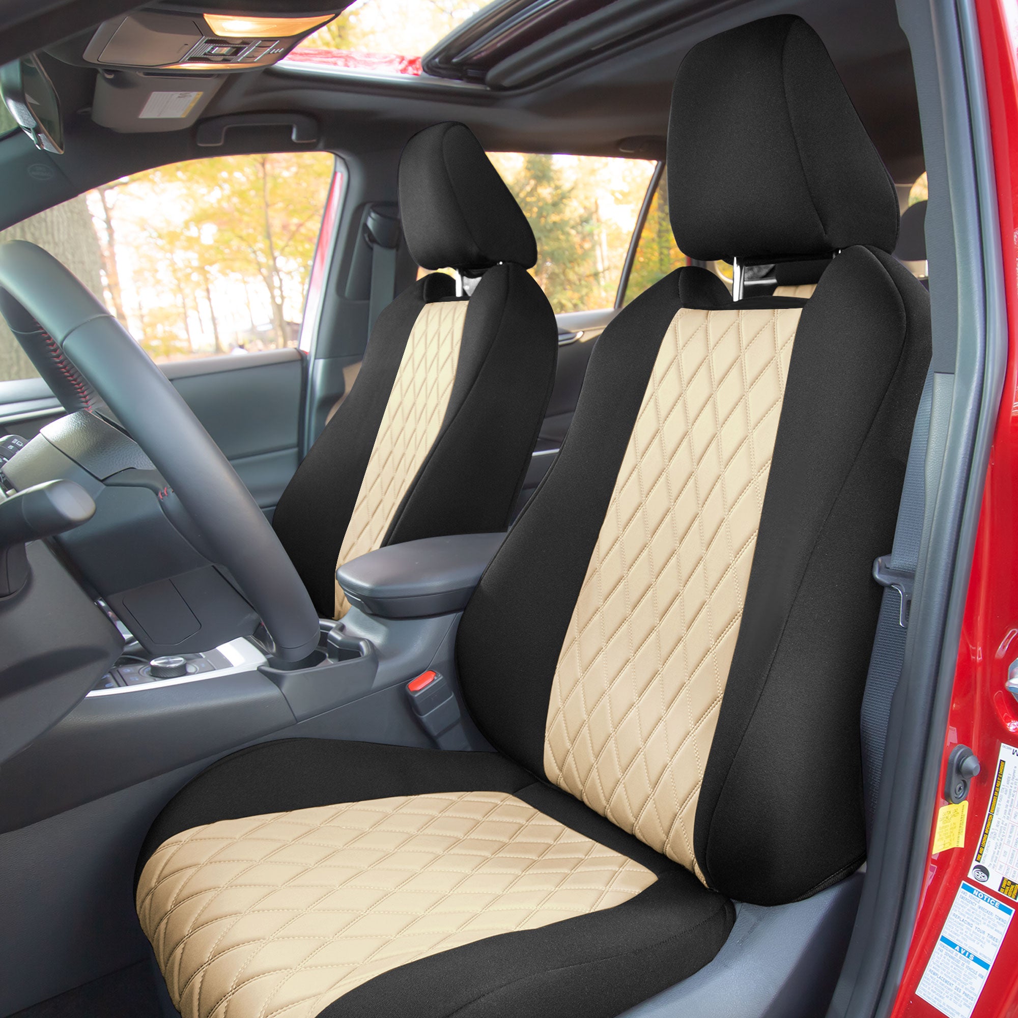 TLH Beige Full Set Neosupreme Custom Fit Seat Covers for 2019-2022 Toyota Rav4 LE | XLE | Limited with Water Resistant Neoprene Insert