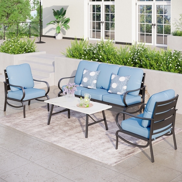 MAISON ARTS 5/7Seat Patio Conversation Set，Sofa Set with 2 x Single Sofa Chairs，1 x 3seater Sofa and Coffee Table/Ottomans