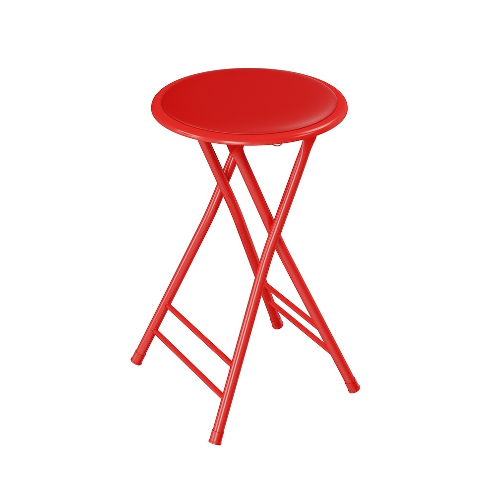 Trademark Home 24 Inch Tall Folding Stool with Round Padded Seat