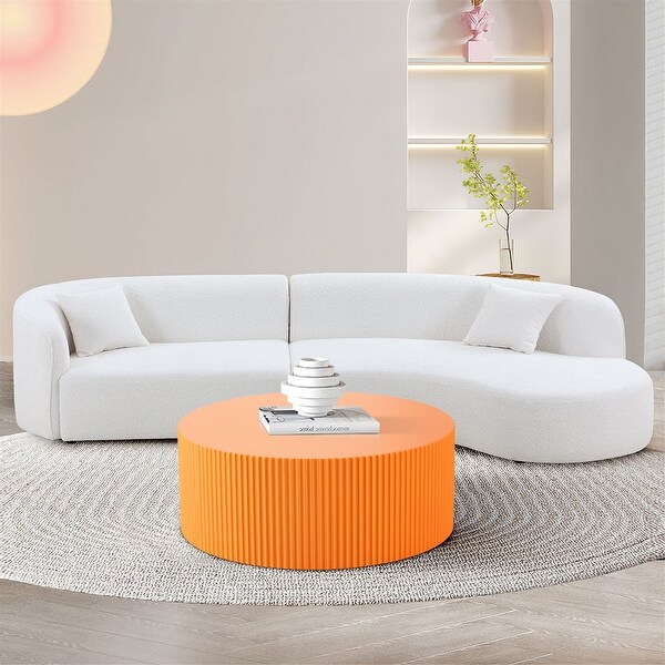 Contemporary Round Coffee Table with Handcrafted Relief