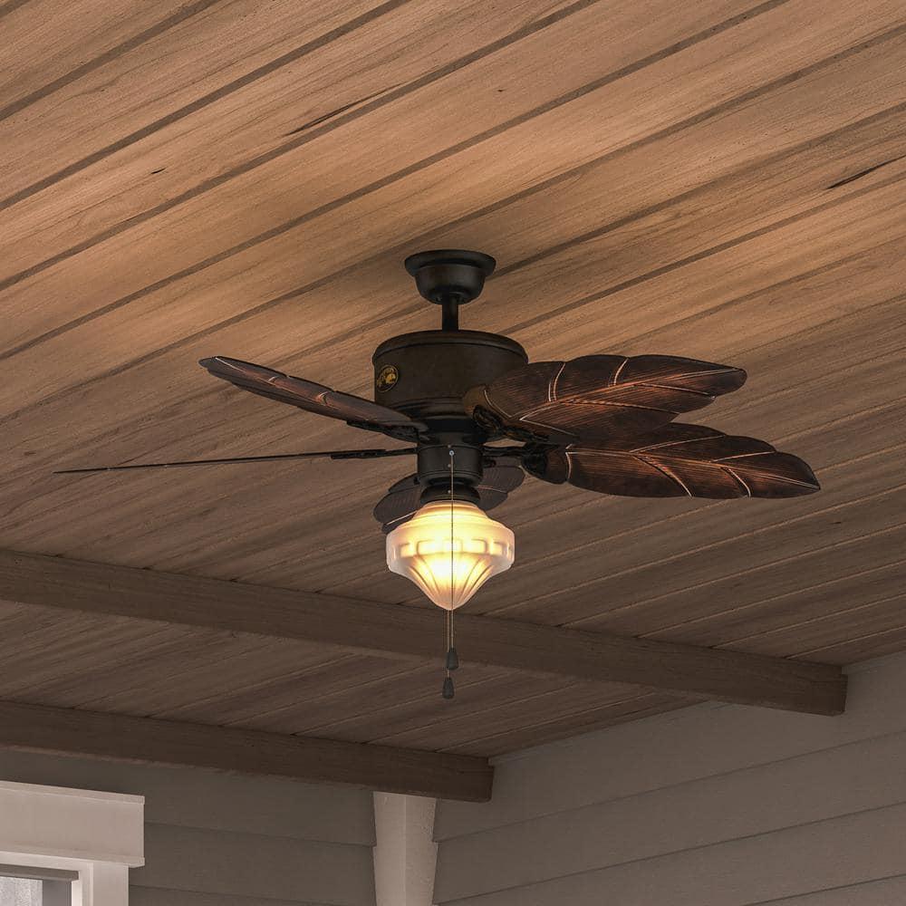 Hampton Bay Nassau 52 in IndoorOutdoor LED Gilded Iron Wet Rated Ceiling Fan with Light Kit and 5 Weather Resistant Blades