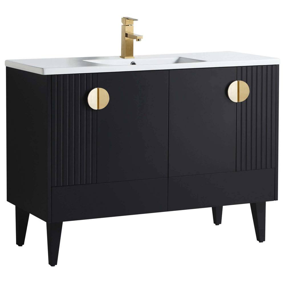 FINE FIXTURES Venezian 48 in. W x 18.11 in. D x 33 in. H Bathroom Vanity Side Cabinet in Black Matte with White Ceramic Top VN48BL-VNHA2SB