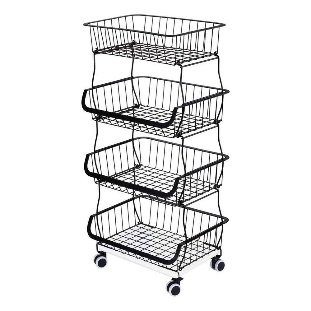 cadeninc Black 4-Tier StackableDetachable Metal Wire Storage Basket Cart with Rolling Wheels MIX-LQMS5-003