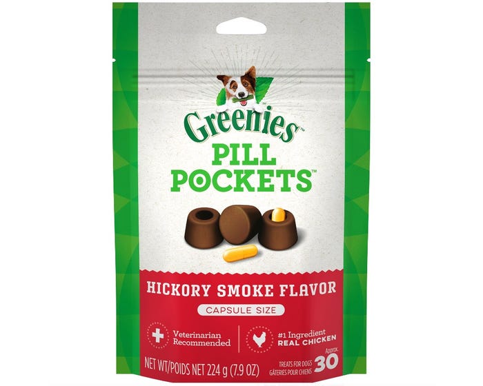 Greenies Pill Pockets Capsule Size Dog Treats， Hickory Smoke Flavor， 30 Count Pouch