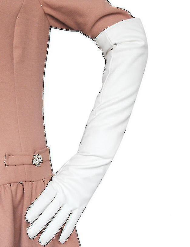 Women Simulation Gloves Leather Silky Lining Long Over Elbow Elegant Mitten 50cm