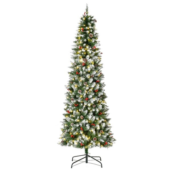 HOMCOM Prelit SnowDipped Christmas Tree with Lights，Pine Cones，and Mistletoe