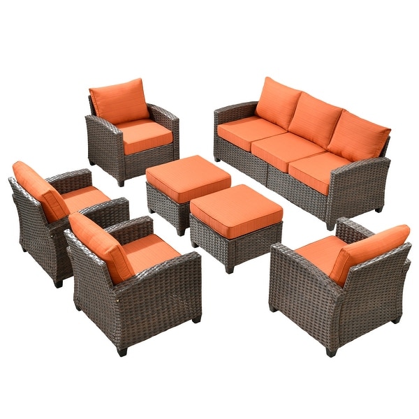 HOOOWOOO 7piece Outdoor Patio Furniture Set Wicker Conversation Sofa Set