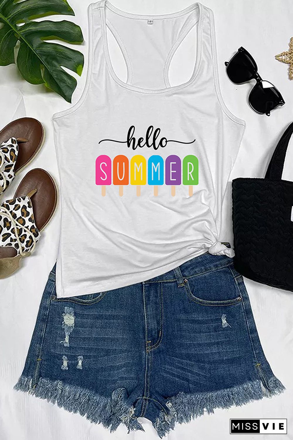 Hello Summer Graphic Tank Top Wholesale