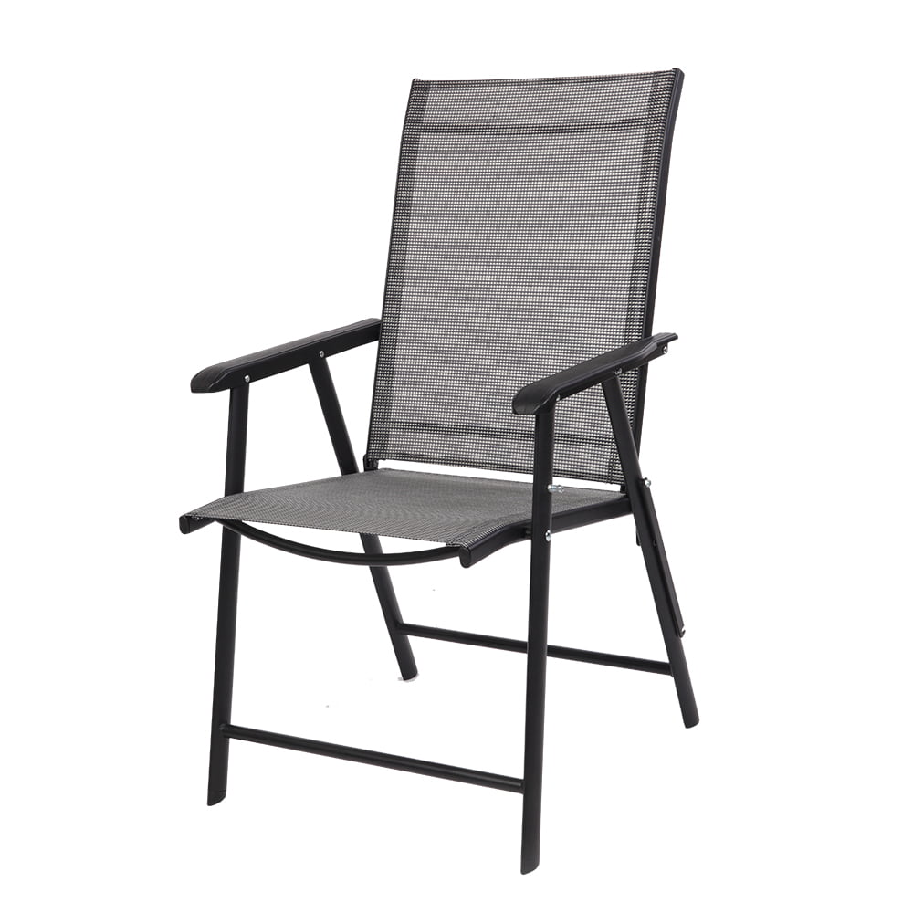 VINGLI Upgraded Version Single 1 Folding Chairs with Arms, Portable Patio Chairs for Outdoor & Indoor, Sling Back Chairs for Lawn, Pool, Courtyard, Balcony & Garden (Grey)