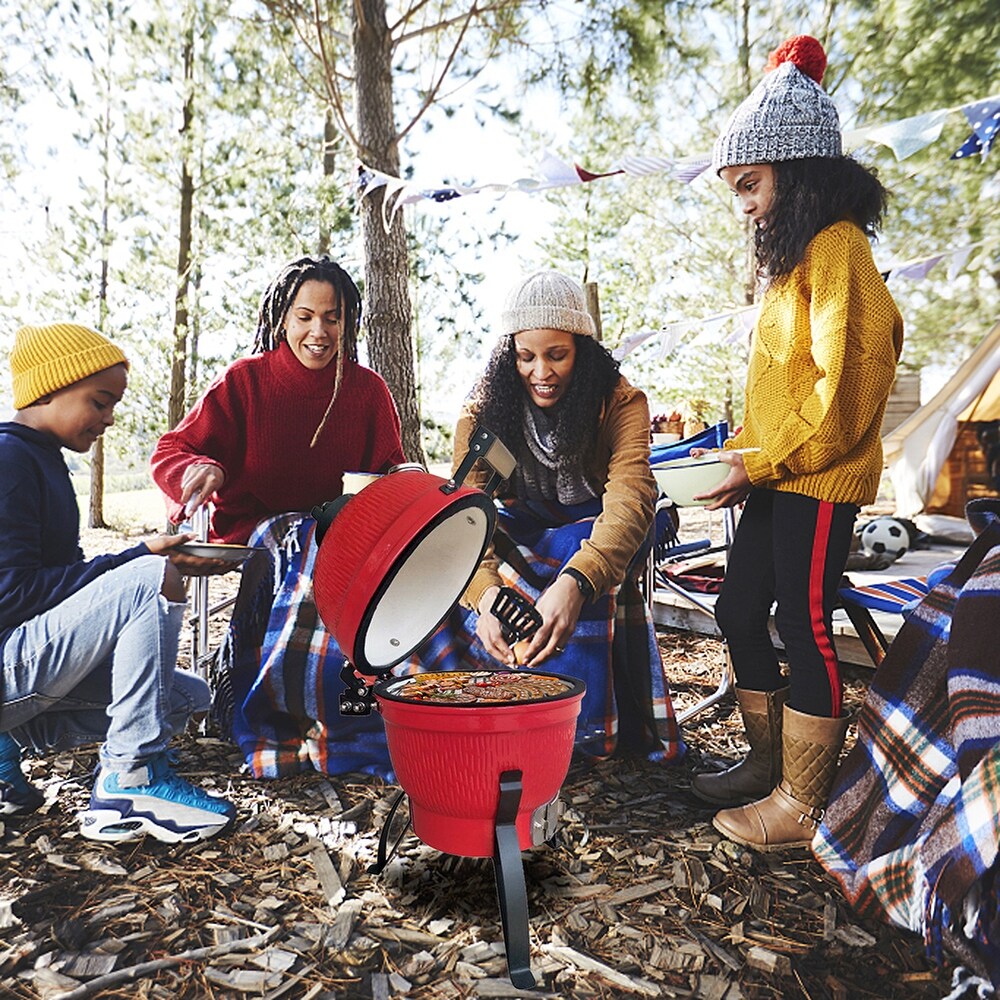 13in Round Ceramic Charcoal Grill Red