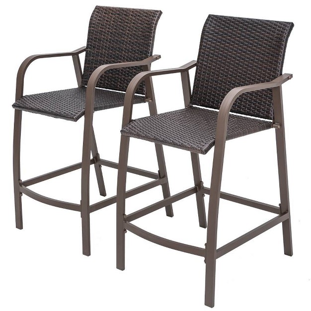 2pc Outdoor Counter Height Wicker Bar Stools Brown Crestlive Products