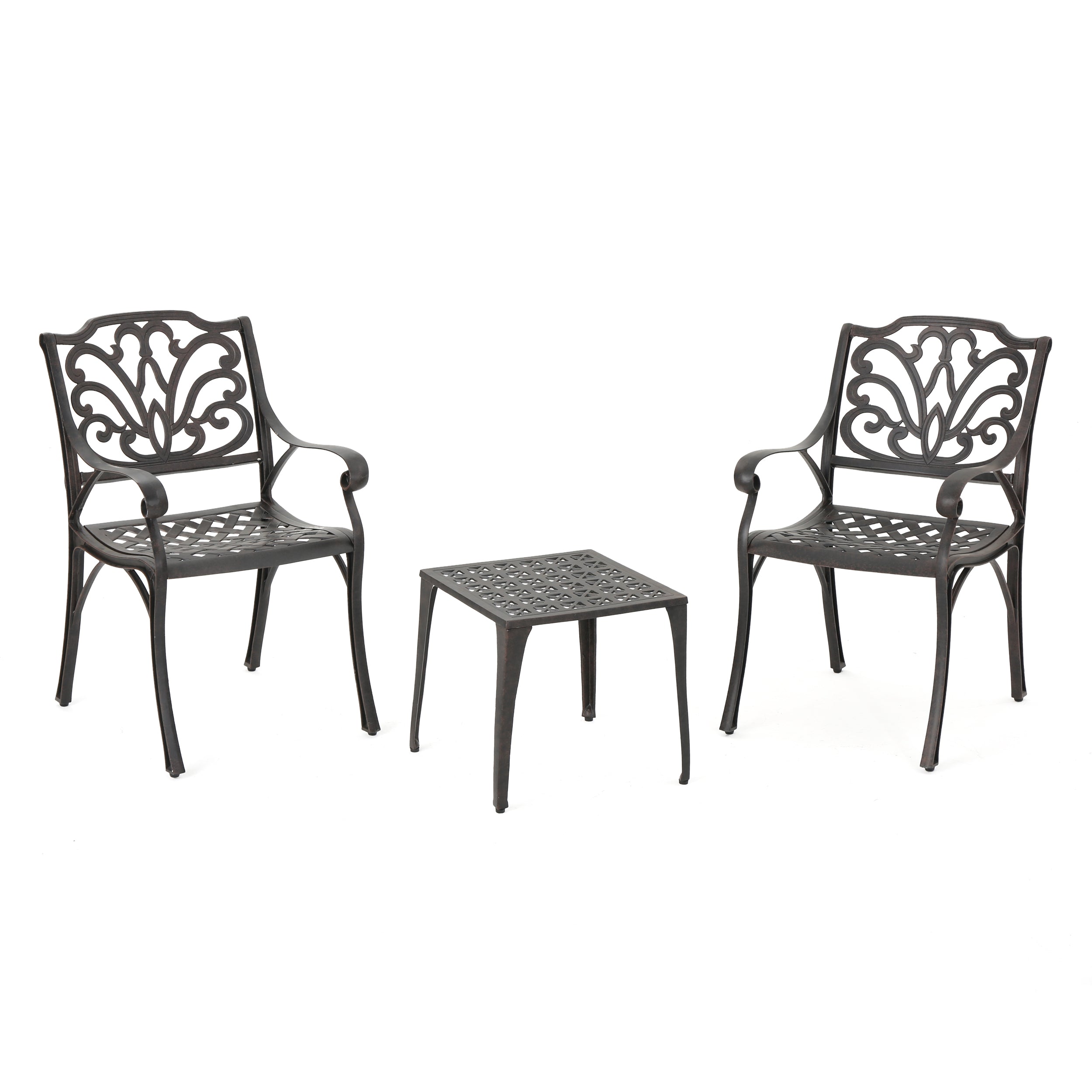 Kata Outdoor 3 Piece Bronze Finished Cast Aluminum Chat Set