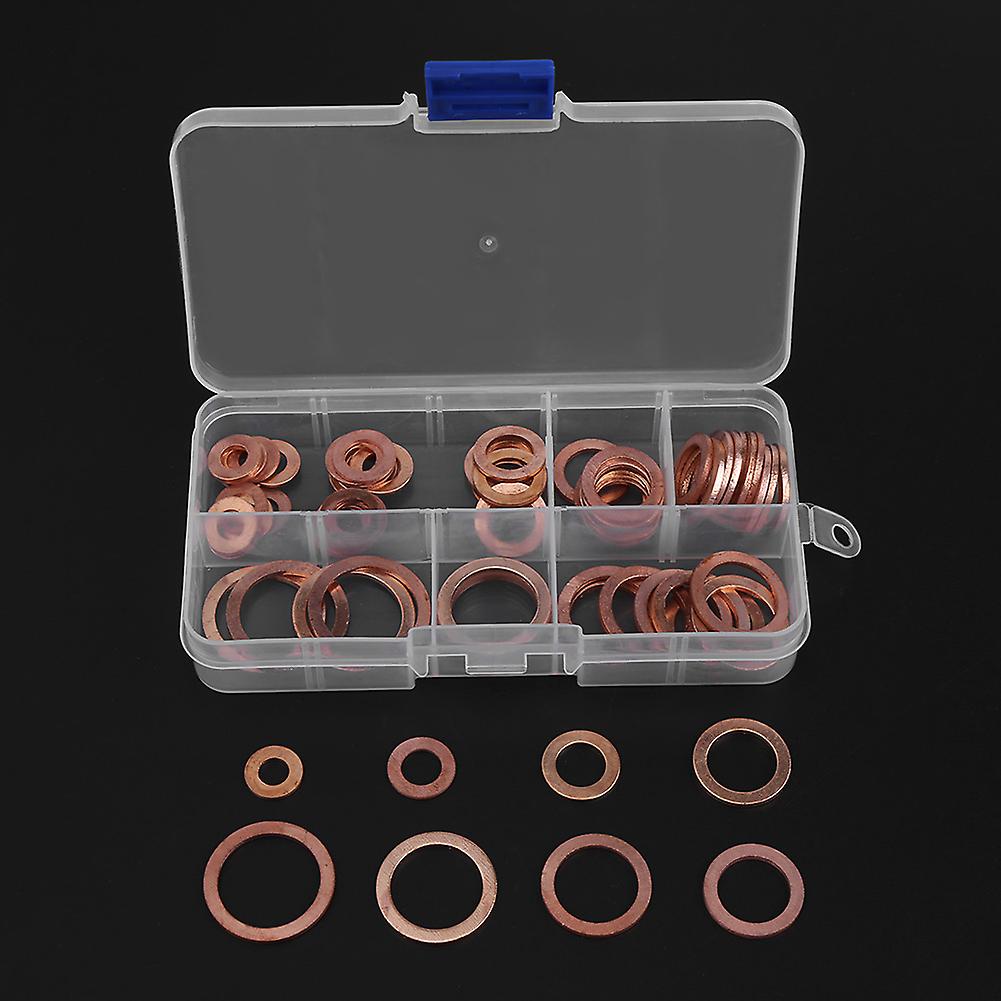 80pcs Solid Copper Sump Plug Assorted Washers Metal Kit Garage Engine Set With Box