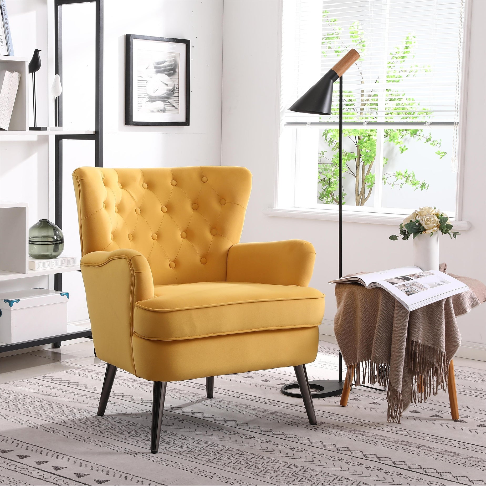 Modern Fabric Button Tufted Accent Chairs for Reading