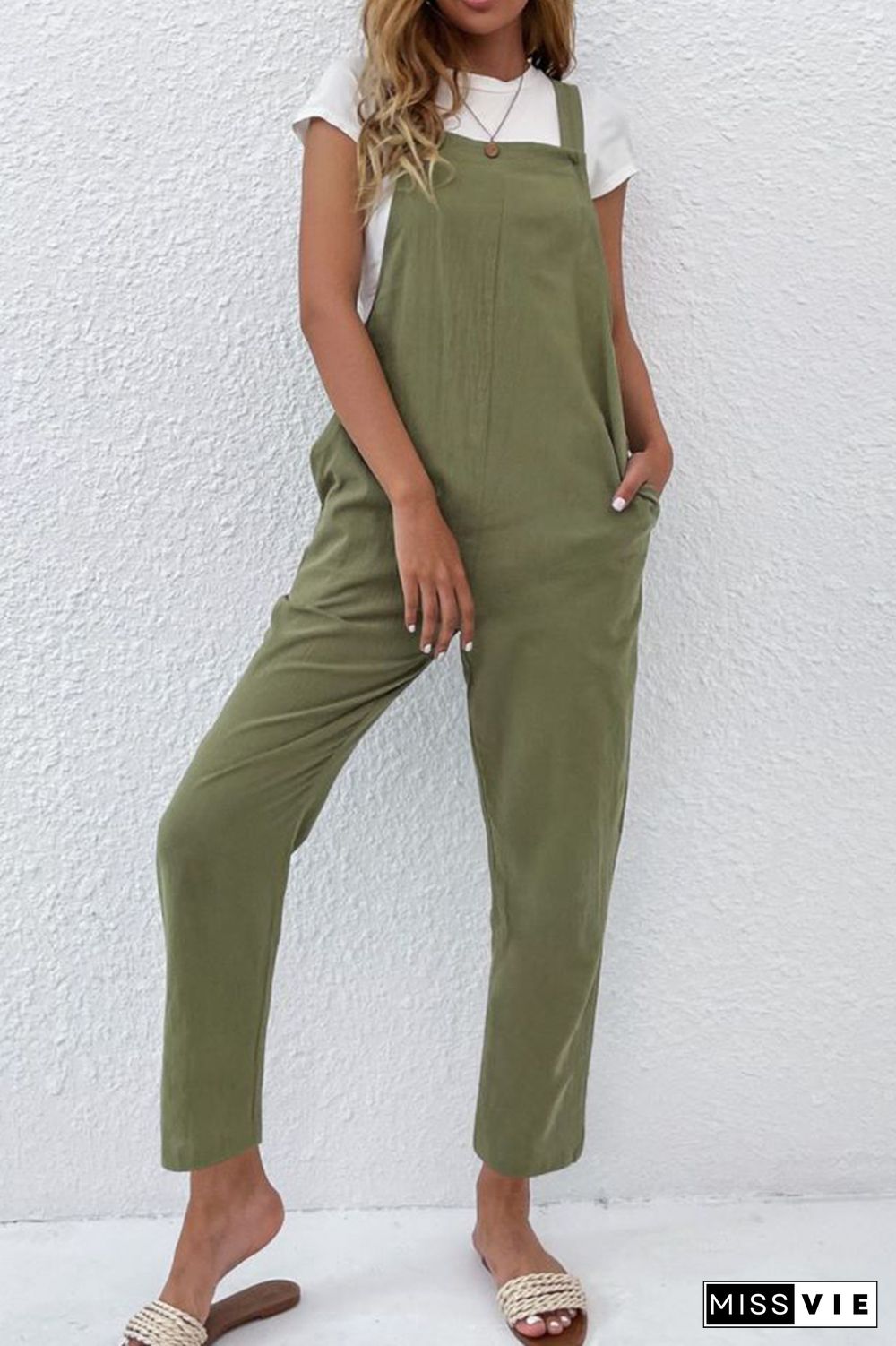 Solid Color Pocket Jumpsuit Wholesale