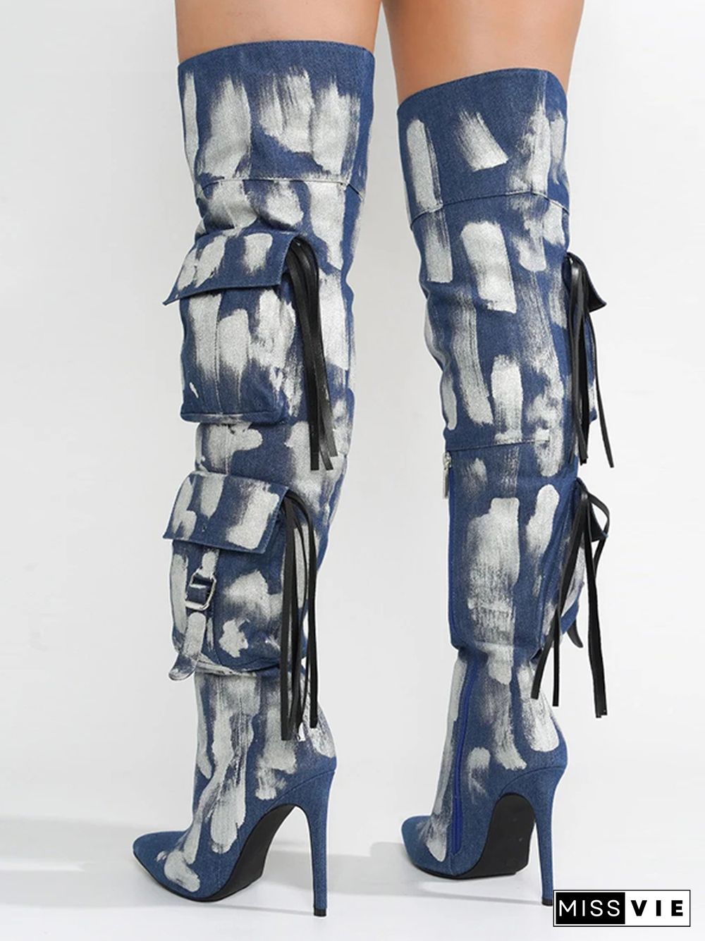 Detroit Thigh-High Metallic Denim Boots