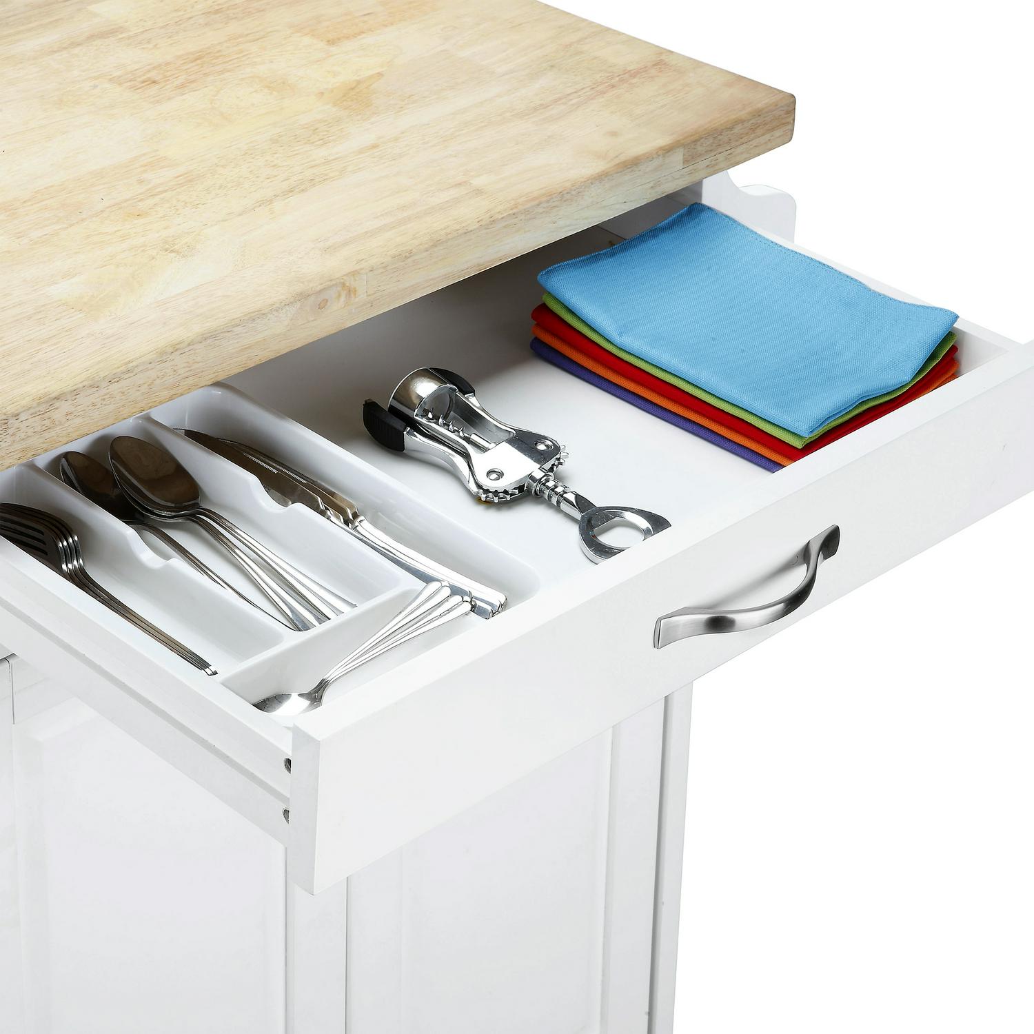 Mainstays Kitchen Island Cart with Drawer and Storage Shelves， White