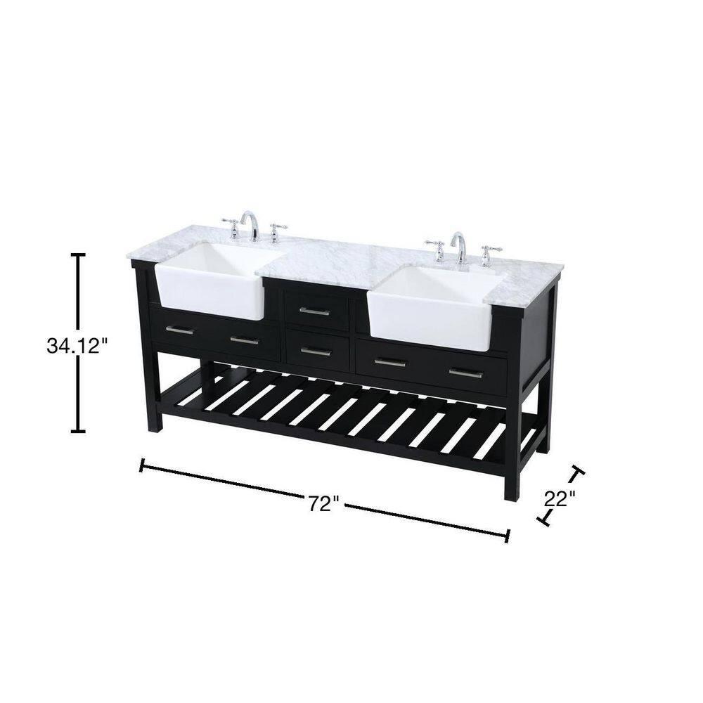 Timeless Home 22 in. W x 72 in. D x 34.125 in. H Bath Vanity in Black with Carrara White Marble Top TH120344DBK