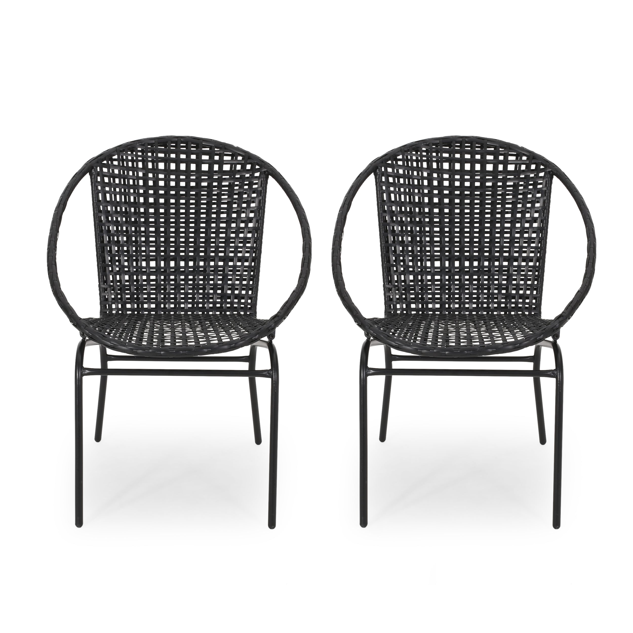 German Outdoor Modern Faux Rattan Club Chair (Set of 2)