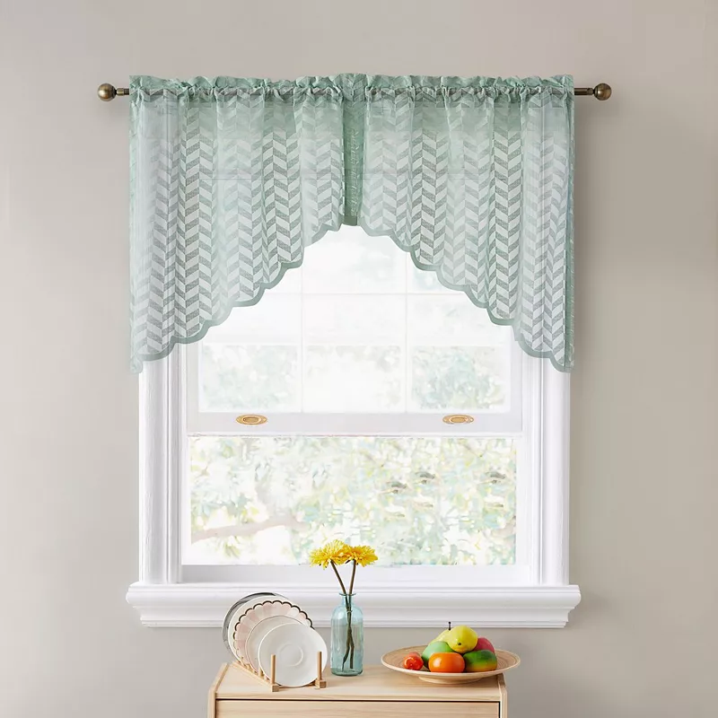 THD Herringbone Lace Sheer Rod Pocket Curtain Swags - Set of 2