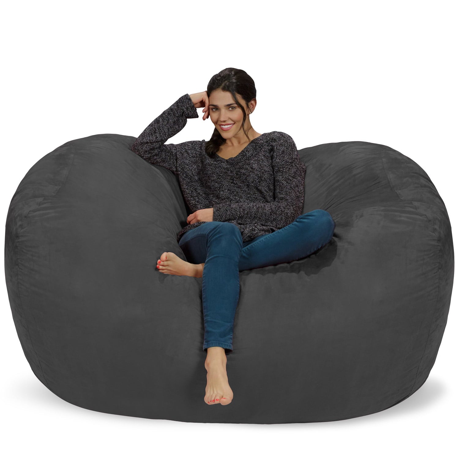 Chill Sack Bean Bag Chair, Memory Foam Lounger with Microsuede Cover, Kids, Adults, 6 ft, Charcoal