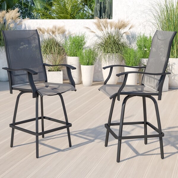 All Weather Outdoor Grey with Black Galvanized Steel Swivel Bar Stools