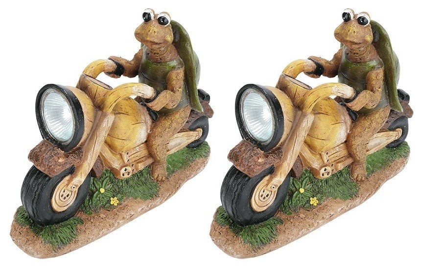 60901  Set of 2 Set Turtle on a Motorcycle Solar LED Accent Light Statue   Eclectic   Path Lights   by Aspen Creative Corporation  Houzz