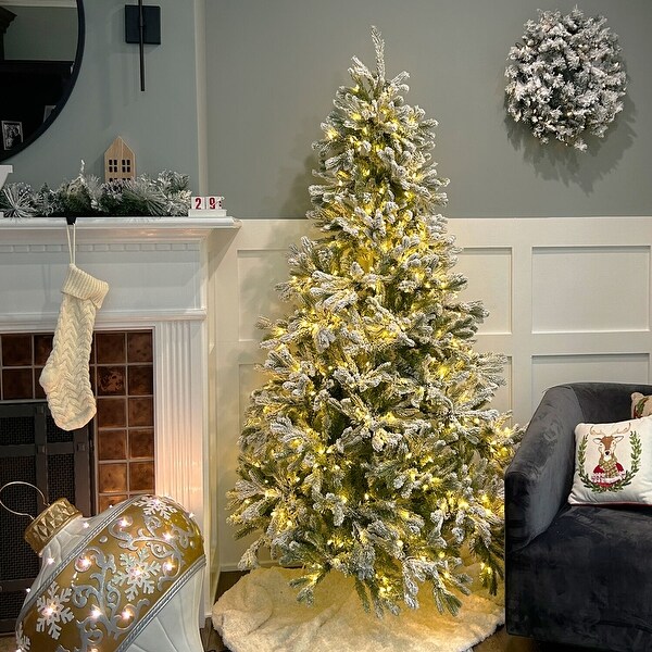 Fraser Hill Farm 6.5ft. Green Christmas Half Tree with Flock and Warm White LED Lighting