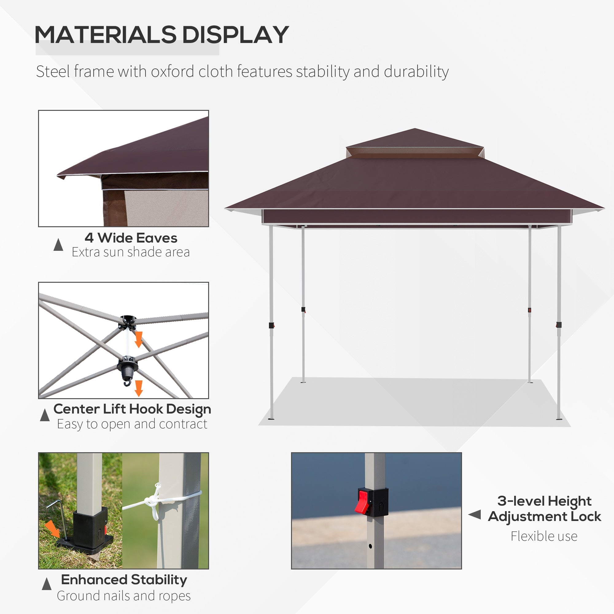 Outsunny 12' x 12' Pop Up Canopy Tent with Netting and Carry Bag, Instant Sun Shelter, Tents for Parties, Height Adjustable, for Outdoor, Garden, Patio, Brown