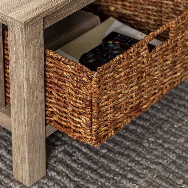 Traditional Storage Coffee Table with Bins， Driftwood