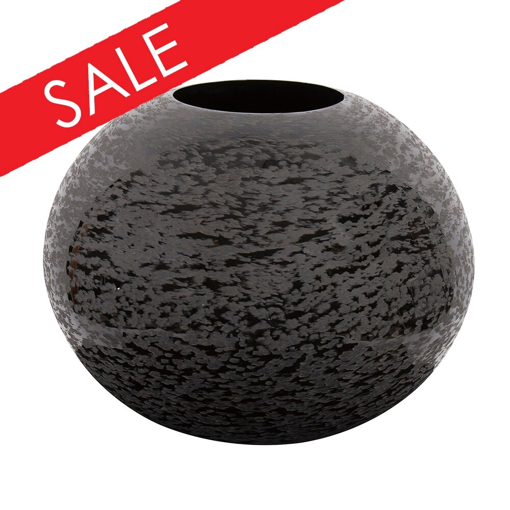 Chiseled Texture Black Iron Globe Vase  Large   9H x 11W x 11D