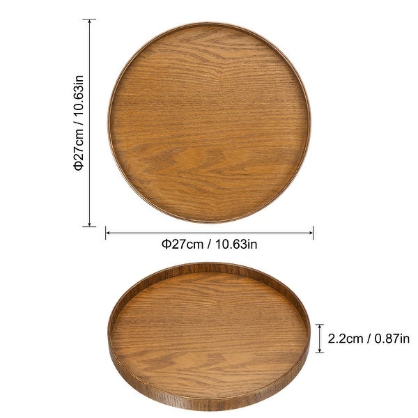 Wood Serving Tray Round Decorative Platter Home Kitchen Table， Brown