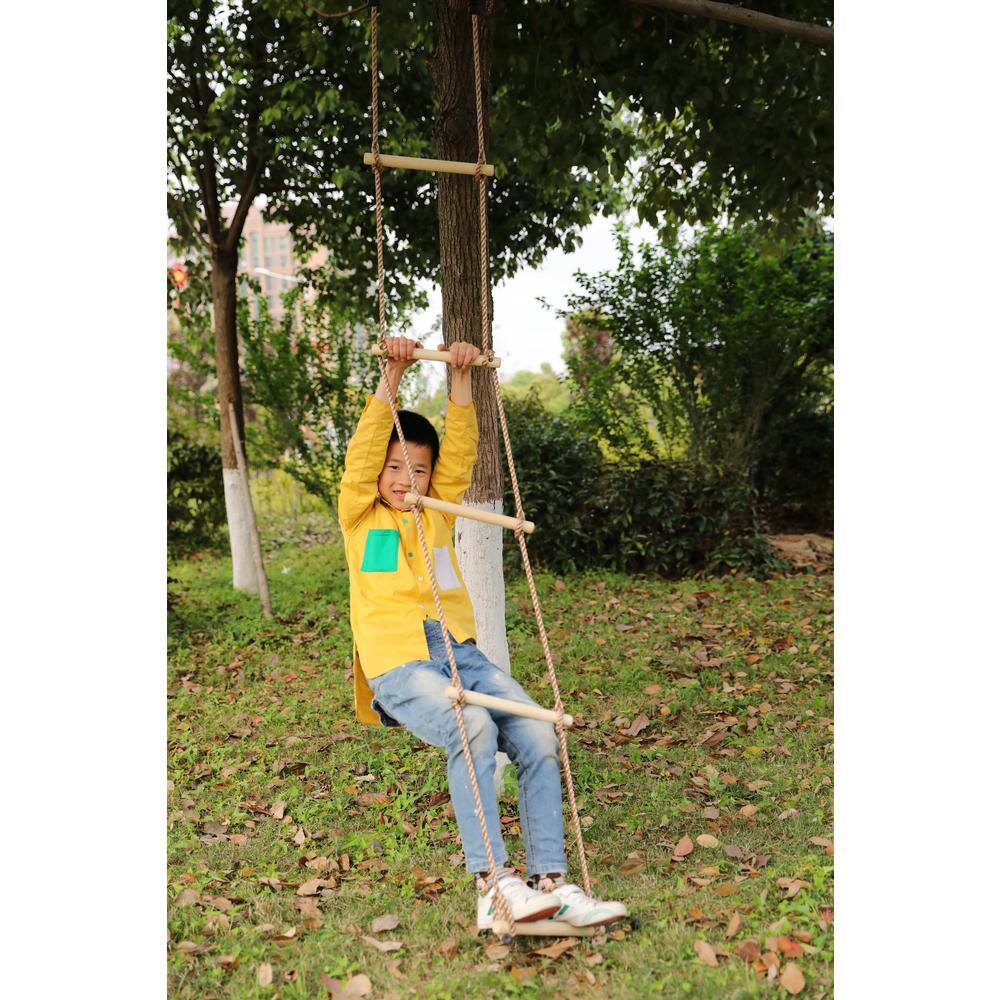 PLAYBERG 5-Step Climbing Wooden Rope Ladder Specialty Swing QI003373