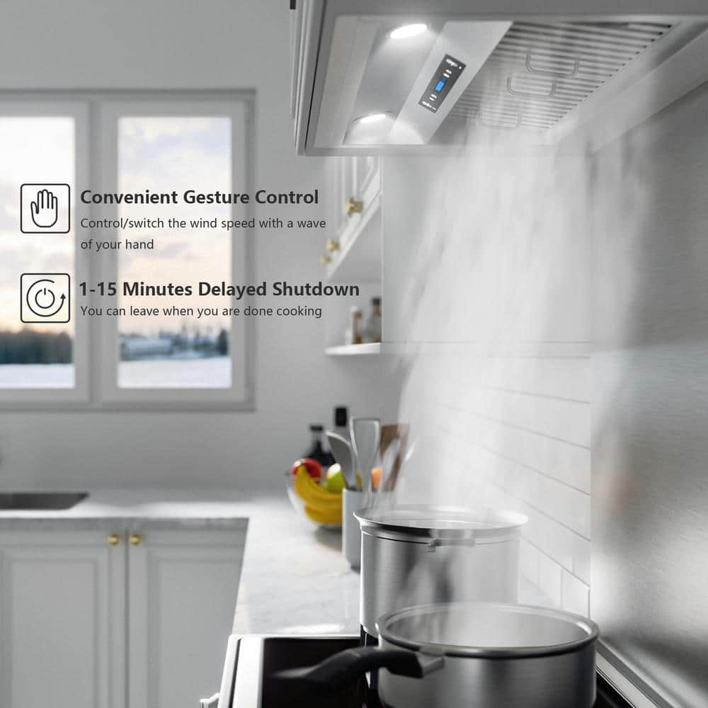 iKTCH 30 in 900 CFM Ducted Insert with LED 4 Speed Gesture Sensing and Touch Control Panel Range Hood in Stainless Steel