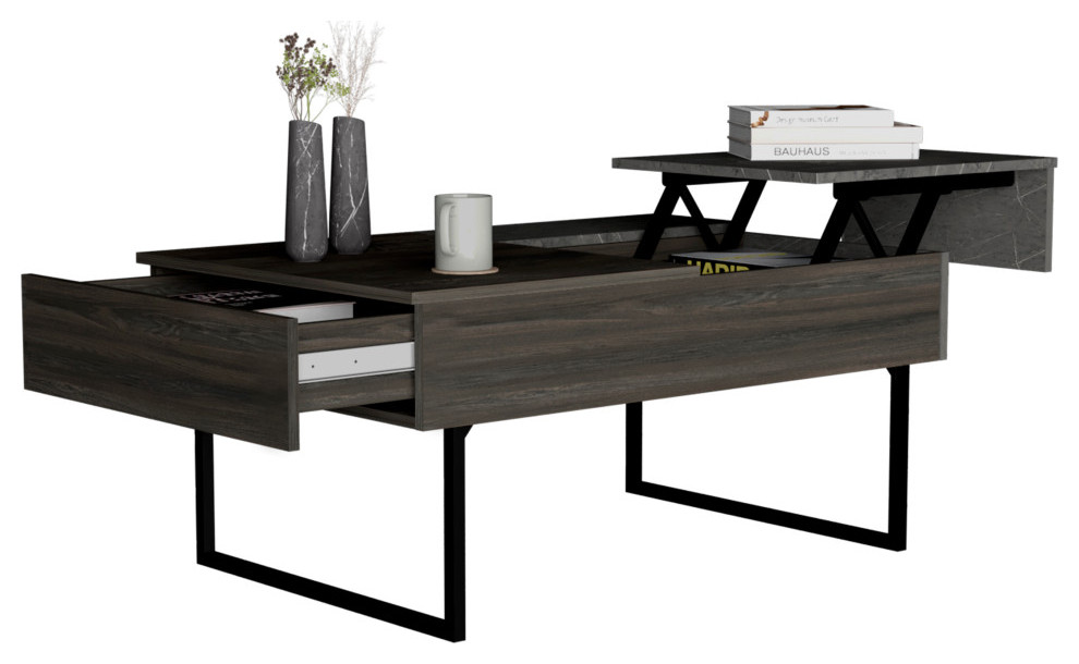 Georgetown Lift Top Coffee Table with Drawer  Carbon Espresso/ Onyx   Industrial   Coffee Tables   by FM FURNITURE LLC  Houzz