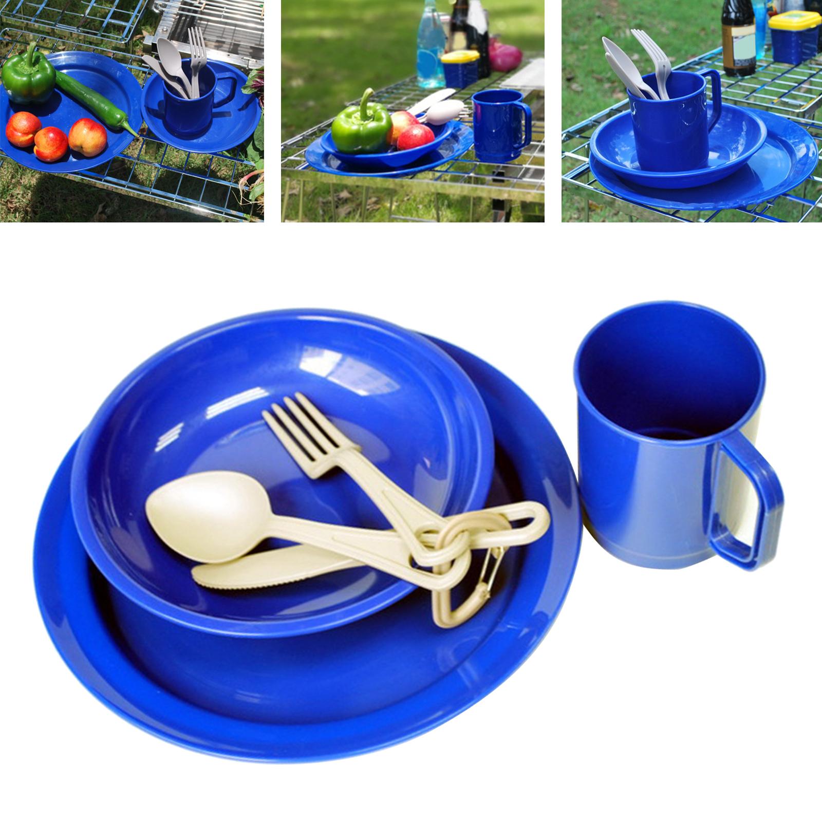 6x Outdoor Camping Tableware Set with Mesh Mug for 1-Person Picnic