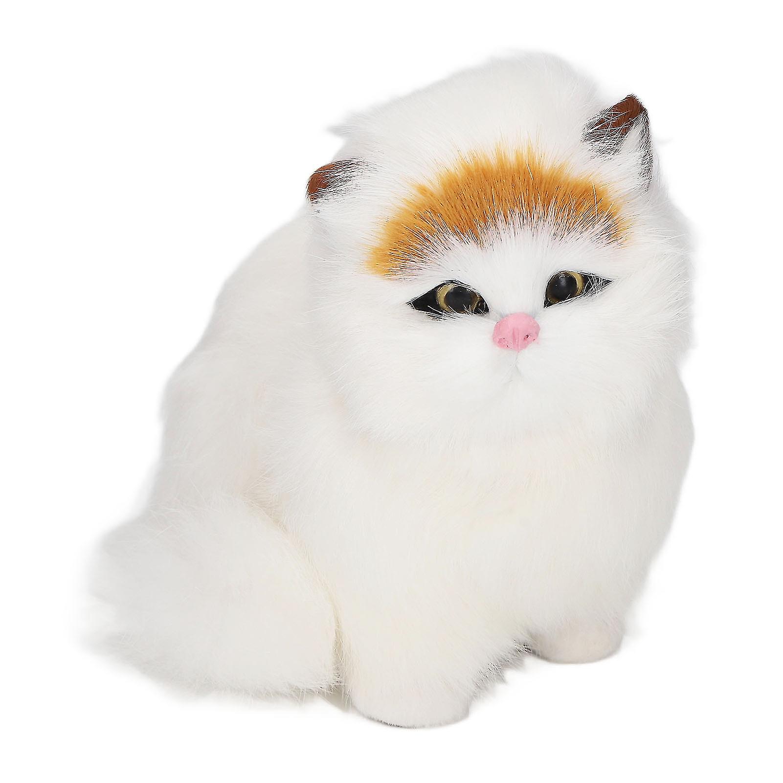 Synthetic Fur Cat Statue Home Funny Exquisite Cute Simulated Furry Cat Figurine Show Window Decoration Eyes Opened