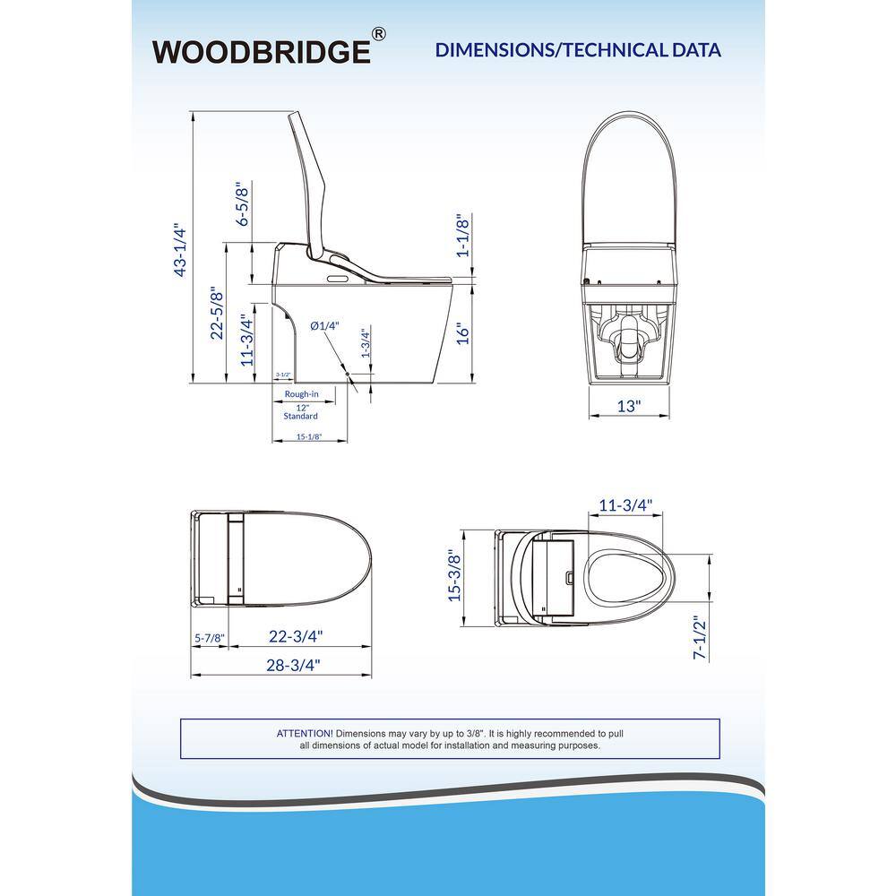 WOODBRIDGE Venezia Intelligent 1.28 GPF Elongated Toilet in White with ADA Height Auto Flush Auto Open and Auto Close HB0960S