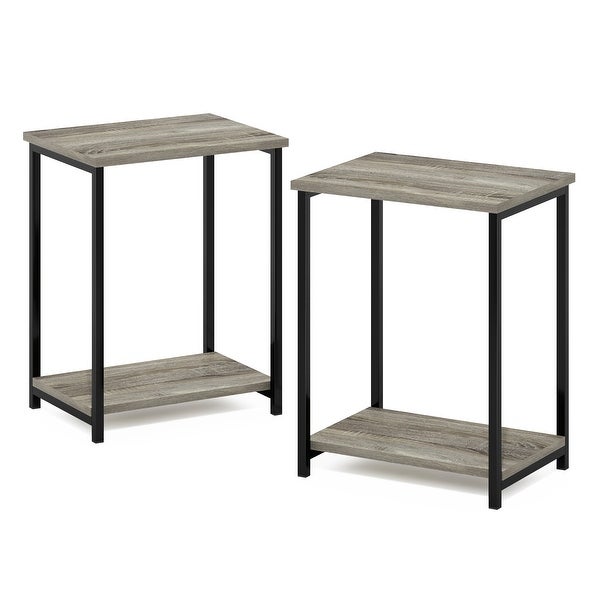 Furinno Simplistic Industrial Metal Frame End Table， 2-Pack， Espresso