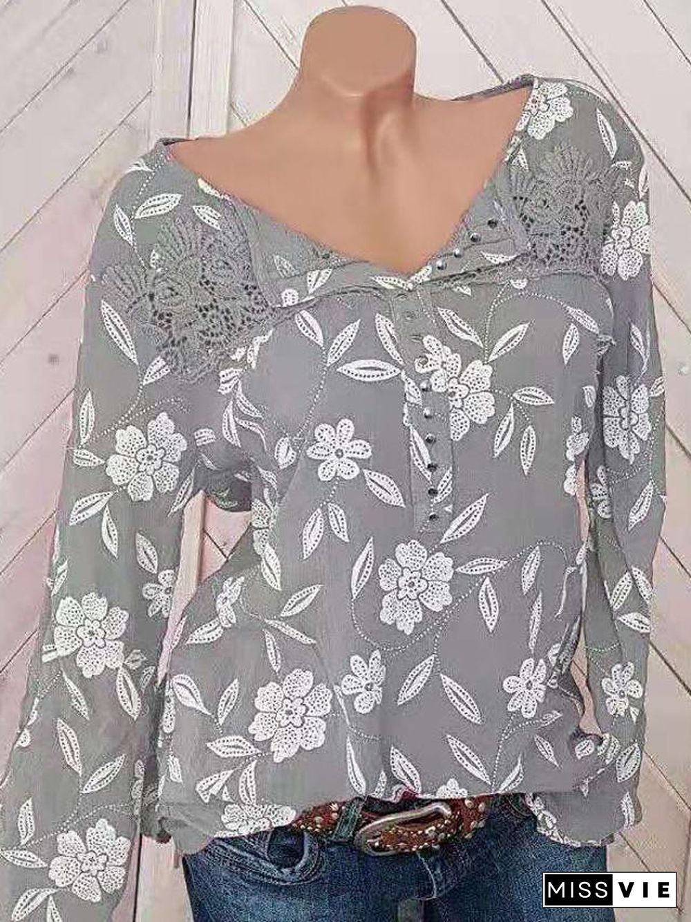 Women's Blouse Shirt Floral Flower Long Sleeve Print Round Neck Tops Basic Top